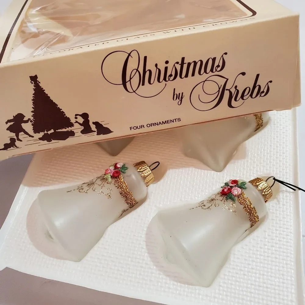 Vintage Christmas by Krebs Ornate Bell Ornaments Stenciled‎ Frosted Clear…